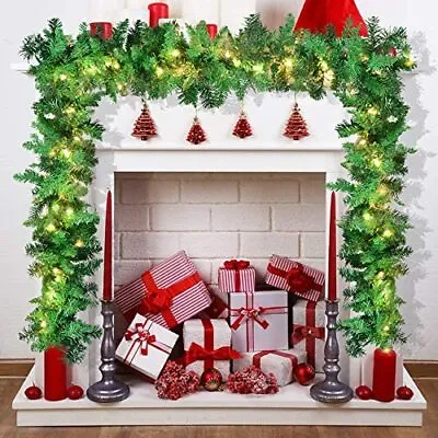 9 Ft By 10 Inch Artificial Christmas Garland Pre-lit With 50 Warm Clear Lights • $35.93