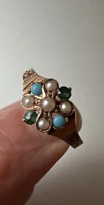 Antique Victorian Ring Pearl Turquoise Rose Gold Size 5 • $200