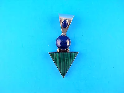 Vintage C. Wylie Sterling Silver Malachite And Lapis Lazuli Pendant • $9