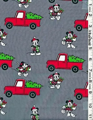 Gray Christmas Mickey Mouse Red Truck By Springs Creative Bty • $13.99