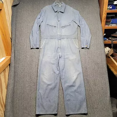 Vintage KEY Men's 41x26 Herringbone Striped Coveralls USA Jumpsuit Stains Holes • $19.99