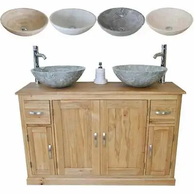 Bathroom Vanity Unit | Solid Oak Cabinet Wash Stand With Stone Basin 402SBCX2 • £704.06