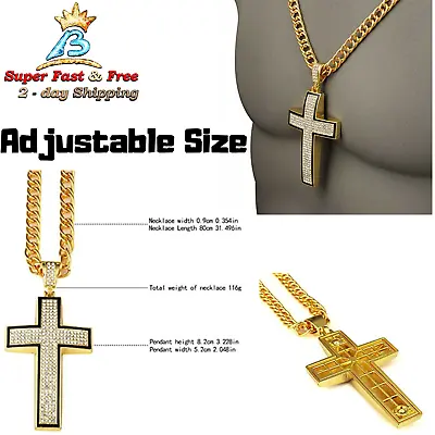 18k Men Cross Necklace Real Gold Diamond Pendant Chain With Elegant Gift Box  • $28.77