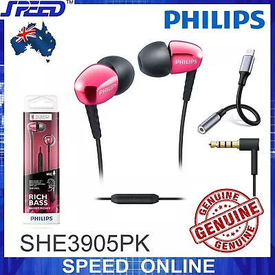 PHILIPS SHE3905PK Earphones With Mic - 3.5mm & IPhone Lightning Plugs - PINK • $50