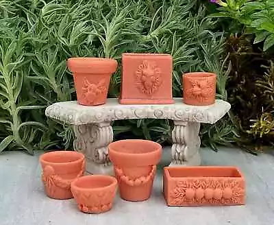 1/12 Doll House Miniature Fairy Garden Set Of 7 Assorted Flower Pots Plant Decor • £3.90