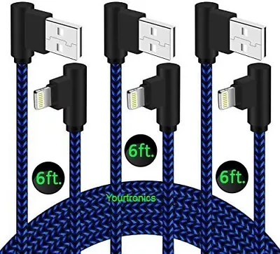 20 PACK 6ft 90 Degree Angle Fast Charging Cable Quick Charger Charge Power Cord  • $26.24