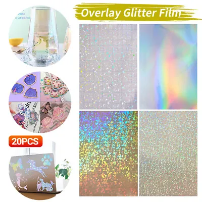 Self Adhesive Sparkle Broken Glass Holographic Vinyl Overlay Cold Laminate Sheet • £10.55