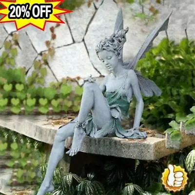 Garden Fairy Statue Sitting Girl Resin Ornament Landscaping Angel Yard • £6.79