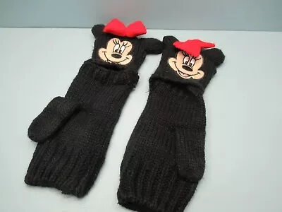 Disney Black Minnie Mouse Gloves With Red Bow Can Be Worn With Finger Tips Open • £1