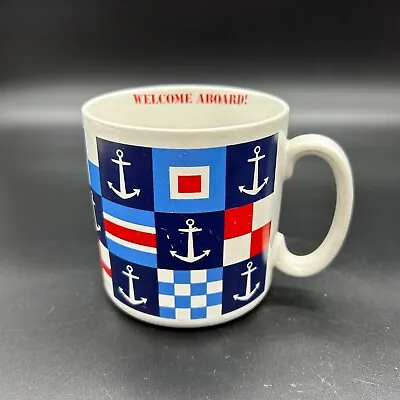 Vtg Nautical Welcome Aboard Coffee Mug American Greetings Stoneware 1984 • $14.36
