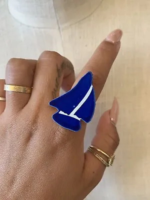 Vintage Nautical Cobalt Blue Enamel Boat Ring Adjustable🤩❤️ • $19.99