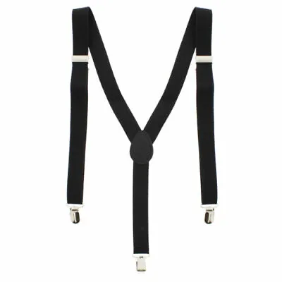Black Adjustable Braces Mens Women's Unisex Trouser Elastic School Suspenders • £2.95