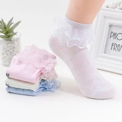 £3.99 • Buy Girls Lace Ruffle Frilly Princess Ankle Socks Kids Cotton School Socks