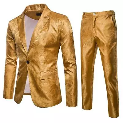 Mens 2 Pieces Shiny Blazer+Pants Suits Coats Lapel Nightclub Slim Fit Jacket New • $62