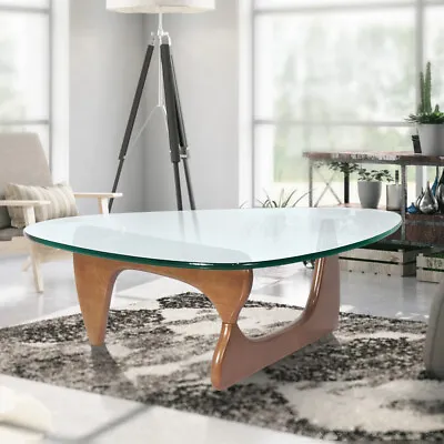 $449 • Buy Walnut Coffee Table Triangle Glass Solid Wood Base Fit Noguchi-Style