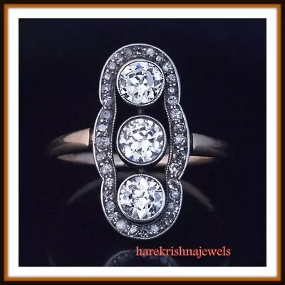 3CT Round Lab-Created Diamond Wedding Vintage 3-Stone Ring 14K 2-Tone Gold Over • $138.50