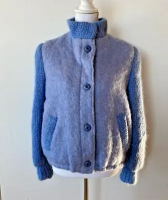 Vtg Donegal Design Wool Mohair Bomber Jacket Sz M? Pockets Blue Pastel • $49.99