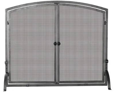 Single Panel Olde World Iron Fireplace Screen With Doors - 34  H X 44  W • $333.69