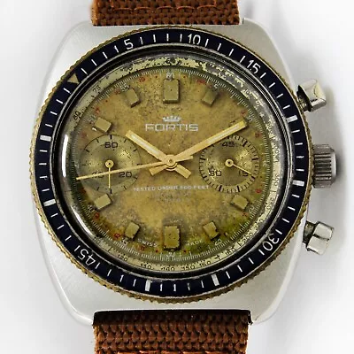 70s Vintage FORTIS Diving Chronograph Patina Dial 8011 Winding Steel Men's Watch • $1499