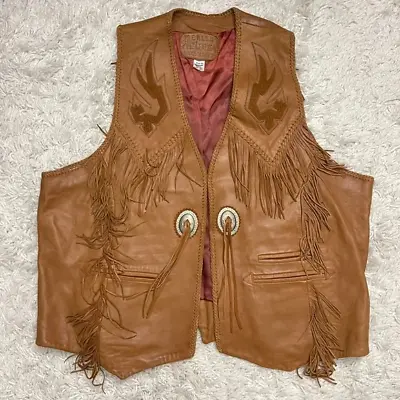 Mealey's Pitic Leather Vest Fringed Size 50 Arturo Western Mexico Handcrafted • $110