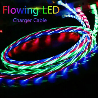 LED Light Up Type-C Fast Charging Flowing Glowing USB  Phone Charger Cable Cord • £5.02