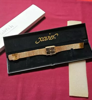 Vintage Gents XAVIER Quartz Diamond Black Dial Goldtone Watch (Needs Batteries) • $68.99