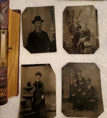 Antique Victorian Photo Album With 7 Tintypes And 10 Antique Photographs. • $99