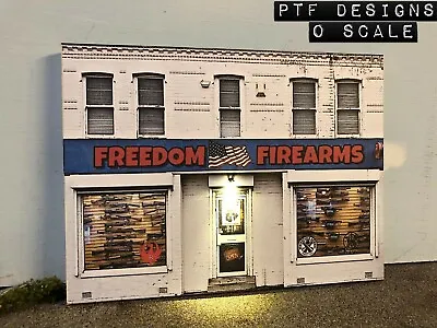 O Scale FREEDOM FIREARMS🇺🇸🔫 GUN SHOP Building Flat W/ LED - Scratch Built • $18.99