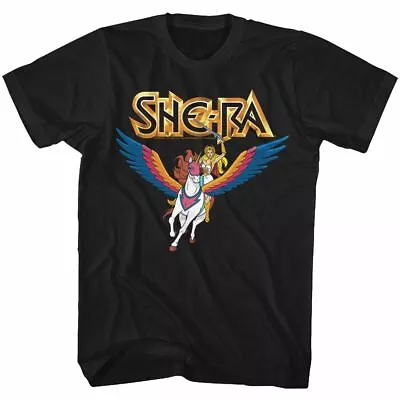 Masters Of The Universe She Ra And Swiftwind Black T-Shirt • $22.89