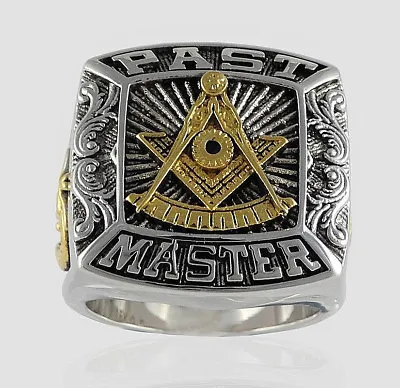 Past Master Masonic 18k Gold Pld Ring Mason Freemason Silver Size By UNIQABLE • $89