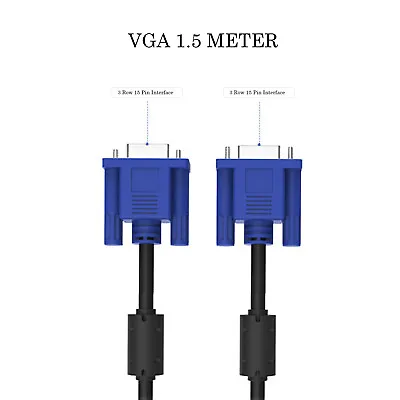 £2.99 • Buy 1.5 M High Resolution VGA Cable SVGA 15 Pin PC To TFT Monitor LCD TV Lead Metres