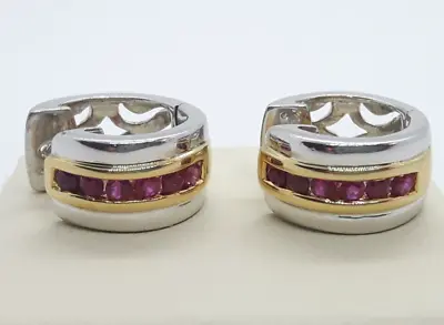 18ct White And Yellow Gold 0.36ct Ruby Set Huggie Earrings • £795