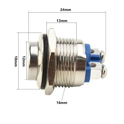 Durable 16mm Metal Push Button On/Off Switch Vandal Proof And Weatherproof • £6.19