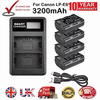 LP-E6 LP-E6N Battery +USB Charger For Canon EOS 5D 6D 7D 70D 60D Mark III II LOT • £20.99