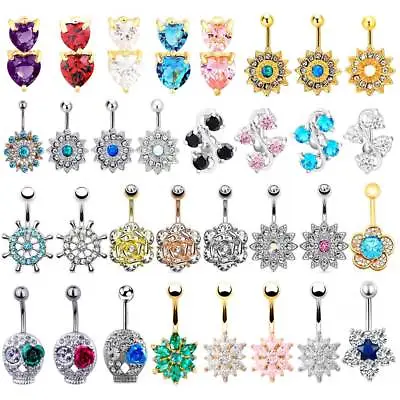 $1.99 • Buy 14G Surgical Steel Dangle Belly Button Ring Navel Barbell Body Jewelry Piercing