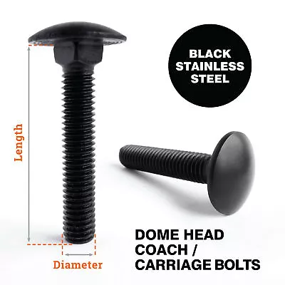 M5 M6 M8 A2 Black Stainless Steel Carriage Bolts Cup Square Dome Coach Screws • £2.16