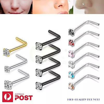 2-8pcs Nose Studs Rings Hoops L Shaped Surgical Steel Body Piercing Jewellery • $9.99