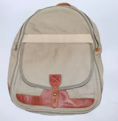 GAP Vintage Backpack Canvas Khaki Leather Trim Heavy Cotton Men Women • $29.99