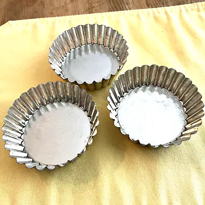3 Mini Metal Tart Pans W/Removable Bottom 3.8  Pie Cake Flan Quiche Stackable • $6