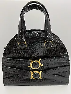 Vtg Gianni Versace C.1992 Black Medusa Belted Patent Leather Bag • $600