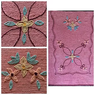 BARBIE PINK FLORAL CHENILLE BEDSPREAD Vintage Floral Pattern 89x102” (4+ Lbs.) • $79