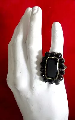 Antique Georgian Large Melanite Garnet  & Pinchbeck  Mourning Ring/Gothic • $625