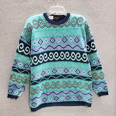 VINTAGE Charter Club Women Sweater Large Fair Isle Abstract Blue Cottagecore • $16.02