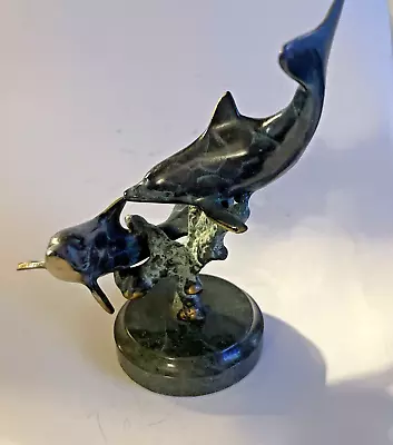 Marble Pattern Bronze Dolphin Sculpture Figurine • $20