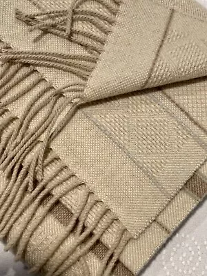£29.99 • Buy Johnstons Of Elgin Pure Cashmere Texture Woven Beige Striped Unisex Scarf NWOT