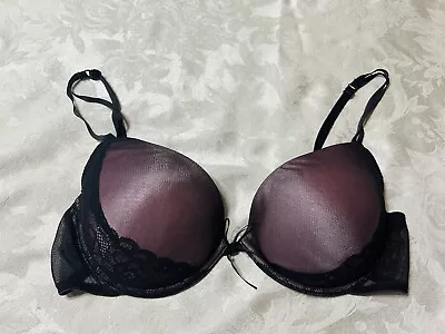 Vtg VASSARETTE 75-375 Mesh Overlay Lace Push-Up Underwire 38B Pink/Black Bra • $24.95