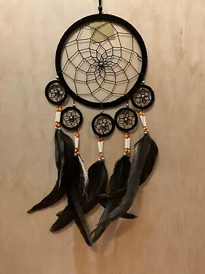 Dream Catcher Soft Black Leather 16 Cm Web Natural Look 60 Cm Overall Drop • $16.99