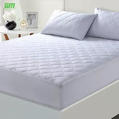 Extra Deep Quilted Mattress Protector Hotel Quality Fitted Bed Cover All Sizes • £7.99