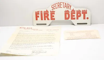 Vintage FIRE DEPT SECRETARY Reflective License Plate Topper NOS  Original Papers • $49