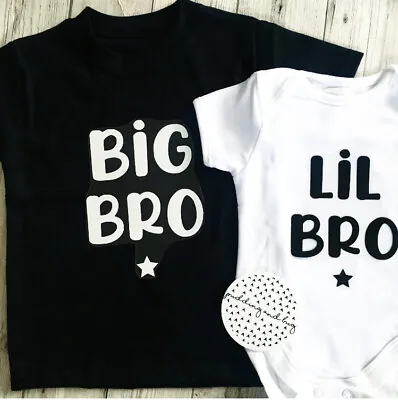 £8.50 • Buy Big Bro Lil Bro T-Shirt Kids Baby Grow Brothers Top Big Brother Little Brother